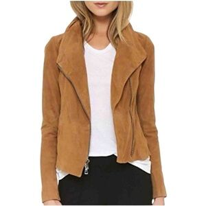 Vince Goat Leather Asymmetrical Zip Crop Moto Jacket